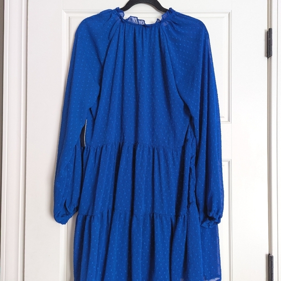 NWT Royal Blue Tent Dress with Swiss Dot Details V Neck - Picture 3 of 3